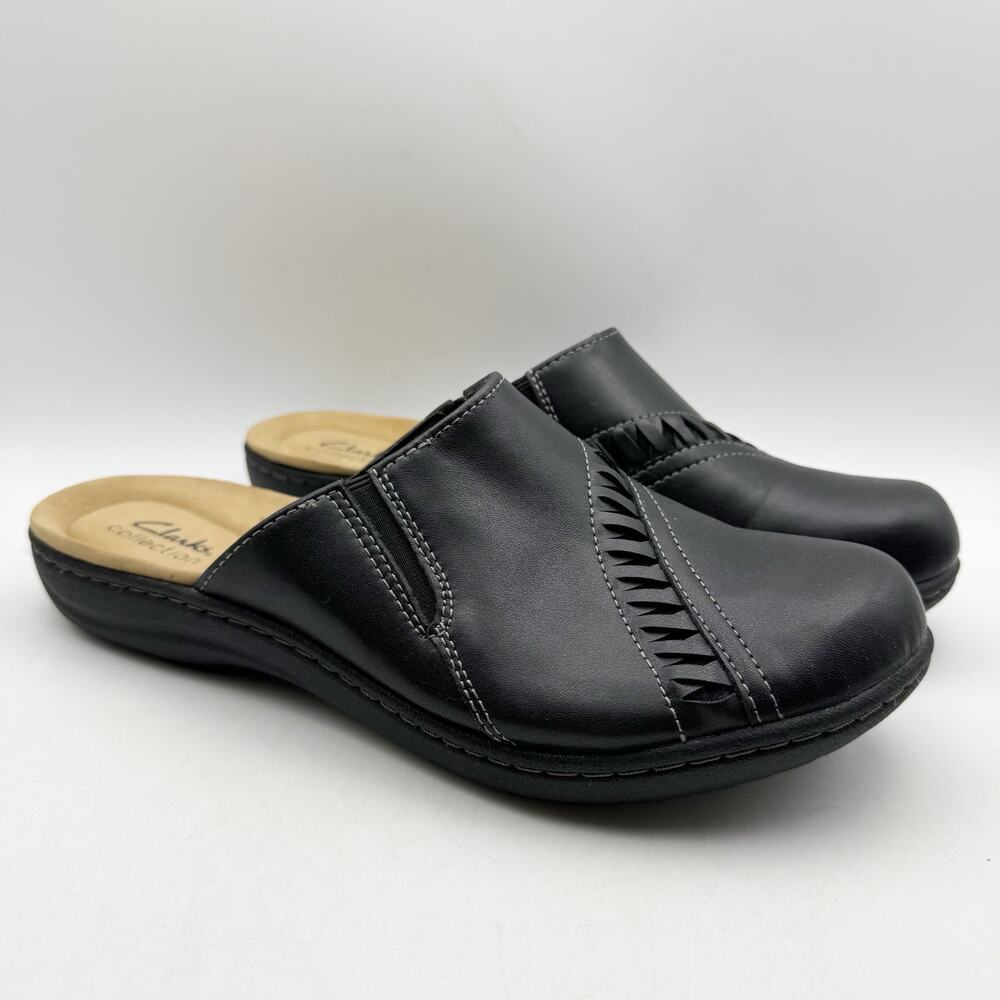 Clarks Womens Laurieann Lux Mule Clogs Size 10 M EU 41.5 Black Leather EUC
